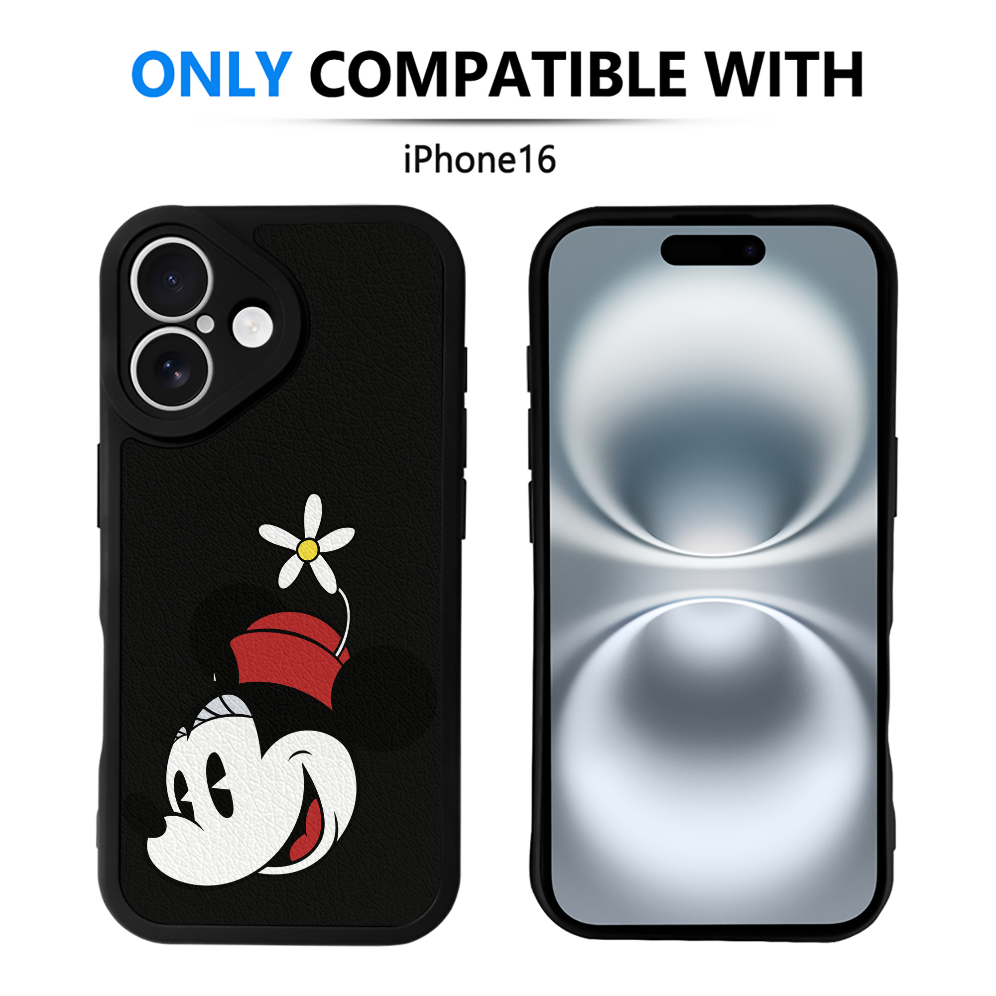（画像用） ミッキーマウス Mickey Mouse 【iPhone 16シリーズ対応】シリコンスマホケース（レザー調） 材質：シリコン